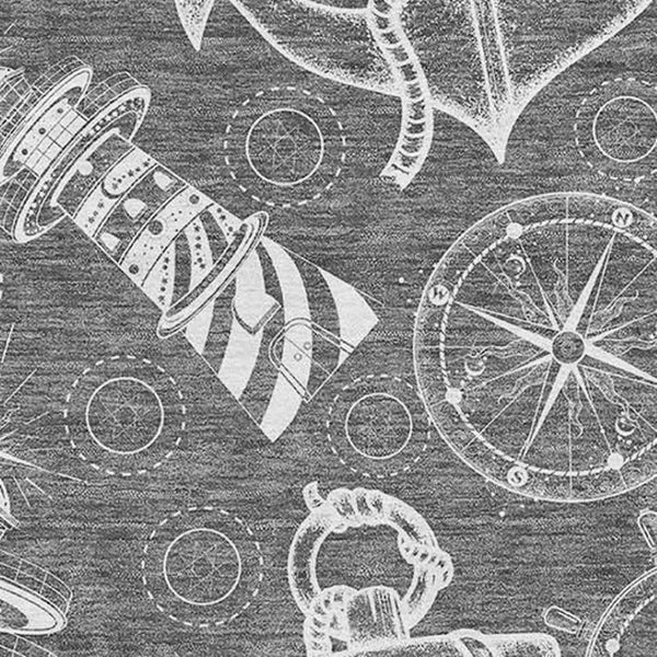 HomeRoots 9' X 12' Gray and Ivory Nautical Area Rug - Washable, UV Protected, Stain-Resistant, Coastal Charm 645462