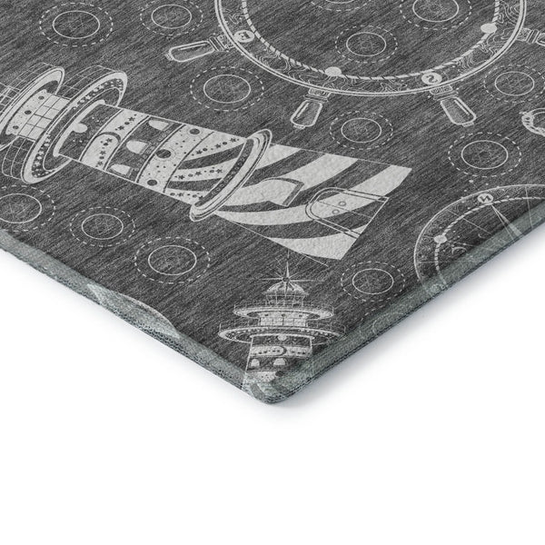 HomeRoots 10' X 14' Gray And Ivory Nautical Area Rug - Washable, UV Protected, Stylish for Indoor & Outdoor Use! 645463