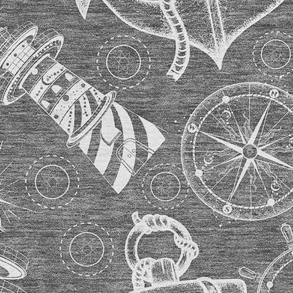 HomeRoots 10' X 14' Gray And Ivory Nautical Area Rug - Washable, UV Protected, Stylish for Indoor & Outdoor Use! 645463