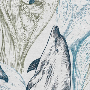 HomeRoots 5' Nautical Washable Area Rug in Ivory, Denim Blue & Taupe - UV Protection, Perfect for Families! 645465