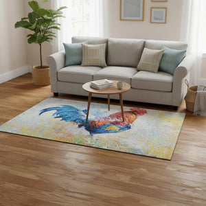 HomeRoots 5' X 8' Washable Animal Print Area Rug in Vibrant Blue, Gold, Red & Ivory – Stain-Resistant & Durable! 645471