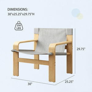English Elm Detachable Oak Accent Chair with Solid Wood Frame, Wide Armrest, Removable Washable Linen Cover LIGHT GREY W2336P251804