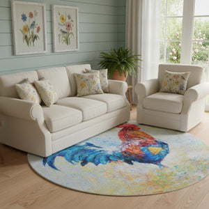 HomeRoots 8' Colorful Animal Print Round Rug – Washable, UV Protected, Durable Floor Covering for Busy Homes 645472