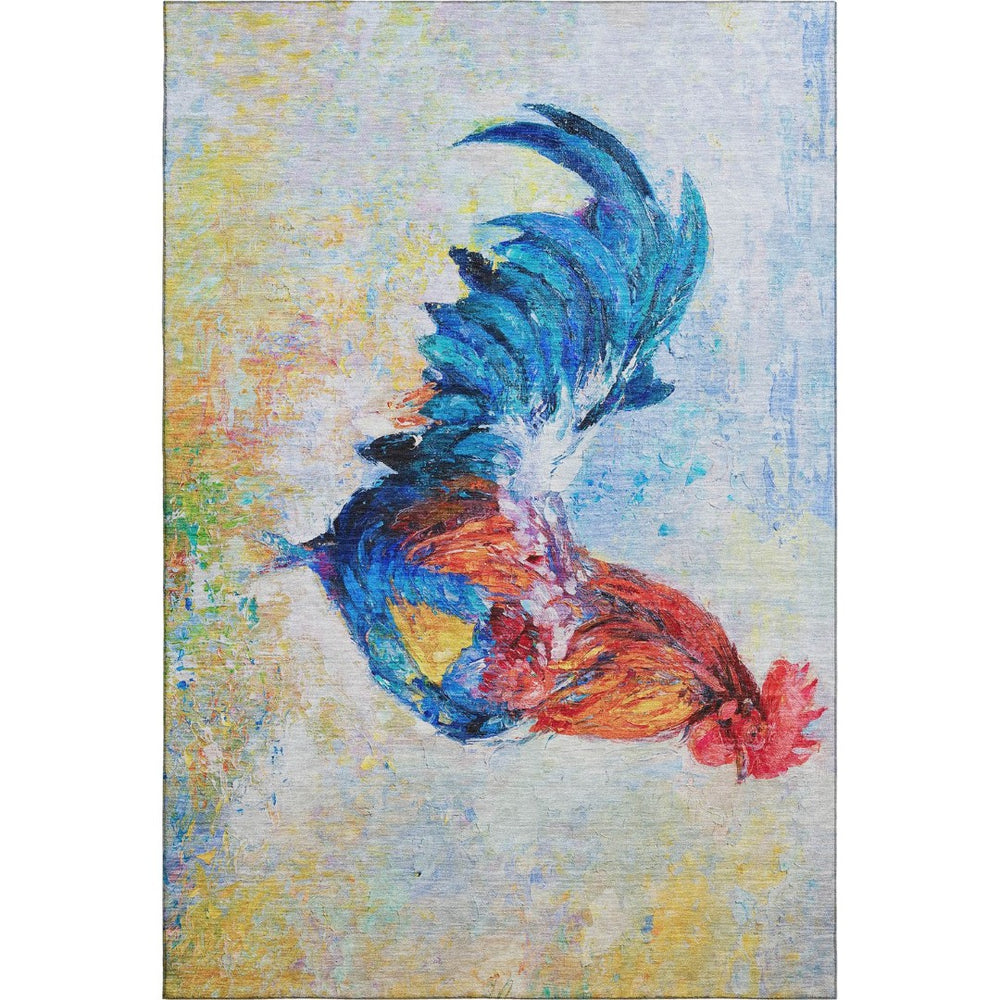 HomeRoots 8' X 10' Washable Animal Print Area Rug in Blue, Gold, Red & Ivory - UV Protection & Easy Care! 645473