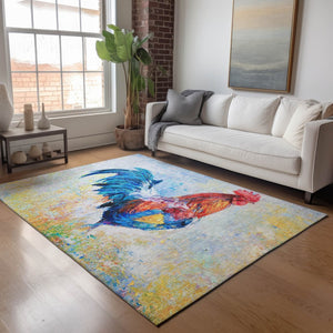 HomeRoots 9' X 12' Animal Print Area Rug in Blue, Gold, Red & Ivory - Washable, UV Protected & Stain-Resistant 645474