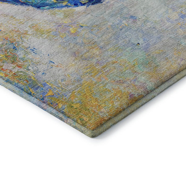 HomeRoots 9' X 12' Animal Print Area Rug in Blue, Gold, Red & Ivory - Washable, UV Protected & Stain-Resistant 645474