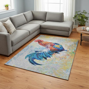 HomeRoots 9' X 12' Animal Print Area Rug in Blue, Gold, Red & Ivory - Washable, UV Protected & Stain-Resistant 645474
