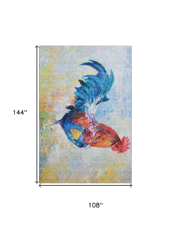 HomeRoots 9' X 12' Animal Print Area Rug in Blue, Gold, Red & Ivory - Washable, UV Protected & Stain-Resistant 645474