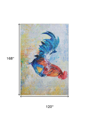 HomeRoots 10' Animal Print Washable Area Rug in Blue, Gold, Red & Ivory - UV Protected, Durable & Stylish! 645475