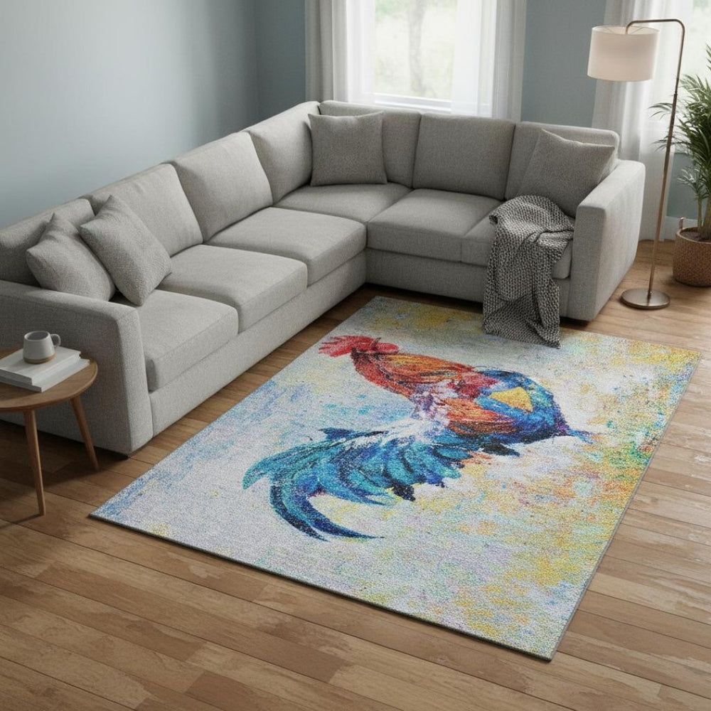 HomeRoots 10' Animal Print Washable Area Rug in Blue, Gold, Red & Ivory - UV Protected, Durable & Stylish! 645475