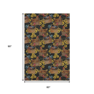 HomeRoots 5' X 8' Animal Print Area Rug in Midnight Yellow & Brown - Washable, Stain-Resistant & Stylish! 645477