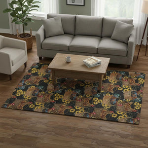 HomeRoots 5' X 8' Animal Print Area Rug in Midnight Yellow & Brown - Washable, Stain-Resistant & Stylish! 645477