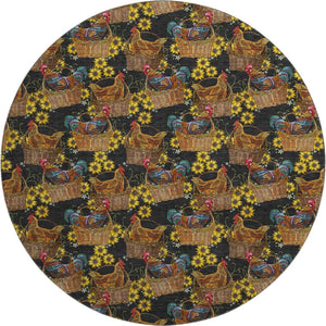 HomeRoots 8' Washable Round Rug in Midnight Yellow & Brown Animal Print - UV Protected, Durable, Stylish Decor 645478