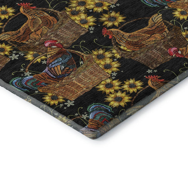 HomeRoots 8' Washable Round Rug in Midnight Yellow & Brown Animal Print - UV Protected, Durable, Stylish Decor 645478