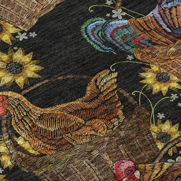 HomeRoots 8' Washable Round Rug in Midnight Yellow & Brown Animal Print - UV Protected, Durable, Stylish Decor 645478
