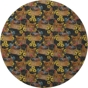 HomeRoots 8' Washable Round Rug in Midnight Yellow & Brown Animal Print - UV Protected, Durable, Stylish Decor 645478