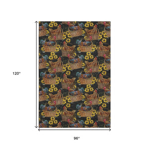 HomeRoots 8' X 10' Washable Area Rug - Bold Midnight Yellow & Brown Animal Print with UV Protection & Stain Resistance 645479