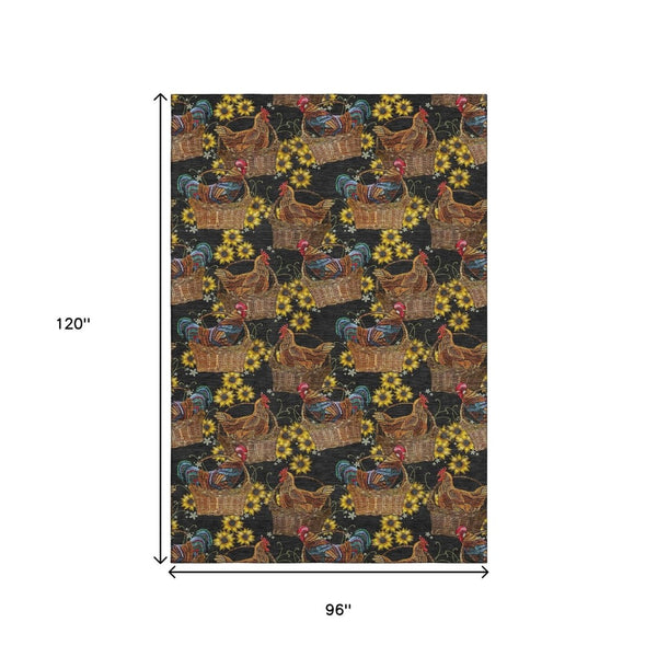 HomeRoots 8' X 10' Washable Area Rug - Bold Midnight Yellow & Brown Animal Print with UV Protection & Stain Resistance 645479