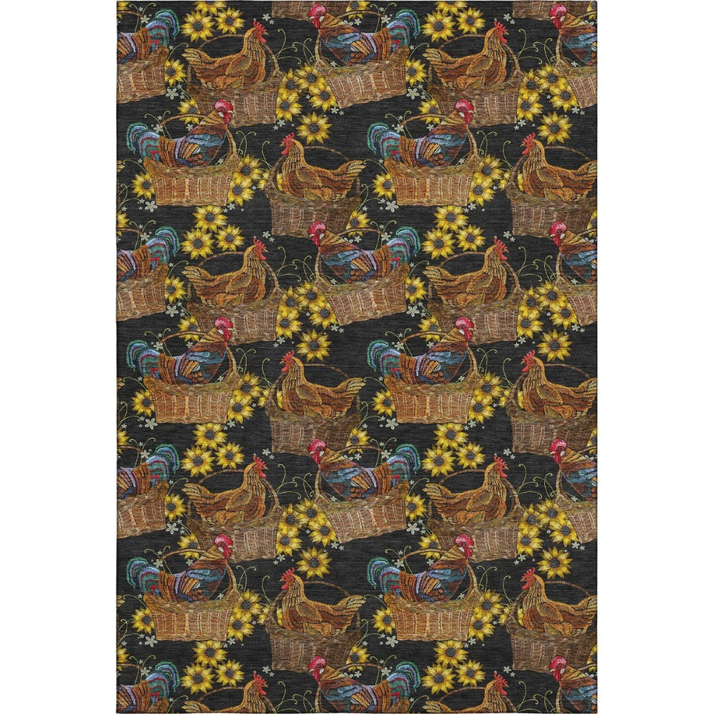 HomeRoots 8' X 10' Washable Area Rug - Bold Midnight Yellow & Brown Animal Print with UV Protection & Stain Resistance 645479