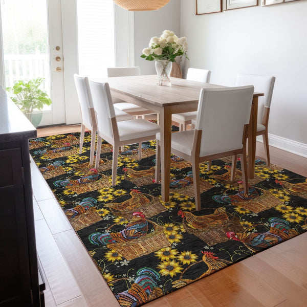 HomeRoots 8' X 10' Washable Area Rug - Bold Midnight Yellow & Brown Animal Print with UV Protection & Stain Resistance 645479