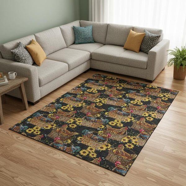HomeRoots 8' X 10' Washable Area Rug - Bold Midnight Yellow & Brown Animal Print with UV Protection & Stain Resistance 645479
