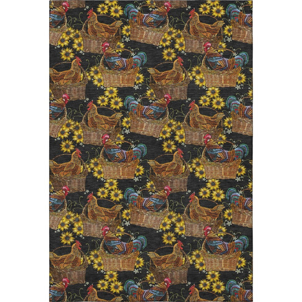 HomeRoots 9' X 12' Washable Animal Print Area Rug in Midnight Yellow & Brown with UV Protection & Stain Resistance 645480