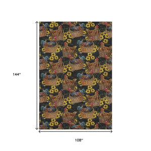 HomeRoots 9' X 12' Washable Animal Print Area Rug in Midnight Yellow & Brown with UV Protection & Stain Resistance 645480