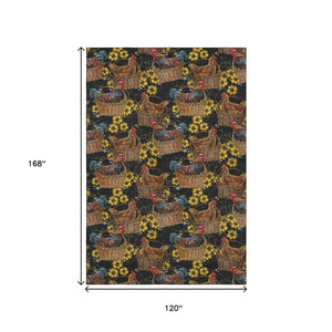 HomeRoots 10' X 14' Stylish Midnight Yellow & Brown Animal Print Rug - Washable, UV Protected, Stain-Resistant 645481