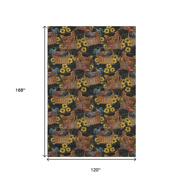 HomeRoots 10' X 14' Stylish Midnight Yellow & Brown Animal Print Rug - Washable, UV Protected, Stain-Resistant 645481