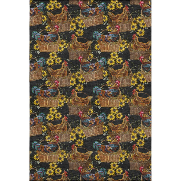 HomeRoots 10' X 14' Stylish Midnight Yellow & Brown Animal Print Rug - Washable, UV Protected, Stain-Resistant 645481
