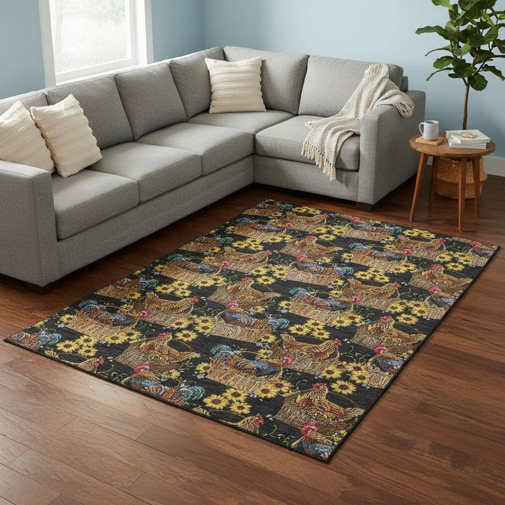 HomeRoots 10' X 14' Stylish Midnight Yellow & Brown Animal Print Rug - Washable, UV Protected, Stain-Resistant 645481