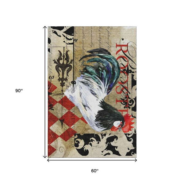 HomeRoots 5' X 8' Bold Midnight Red & Beige Animal Print Area Rug – Washable, UV Protected, Family-Friendly! 645483