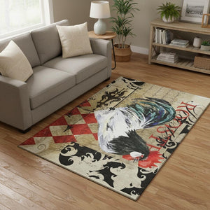 HomeRoots 5' X 8' Bold Midnight Red & Beige Animal Print Area Rug – Washable, UV Protected, Family-Friendly! 645483