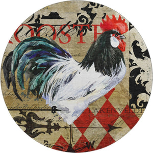 HomeRoots 8' Stylish Midnight Red & Beige Animal Print Washable Round Rug with UV Protection for Versatile Spaces 645484