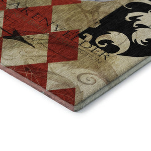 HomeRoots 8' Stylish Midnight Red & Beige Animal Print Washable Round Rug with UV Protection for Versatile Spaces 645484