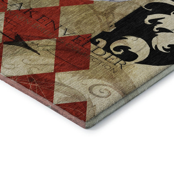 HomeRoots 8' Stylish Midnight Red & Beige Animal Print Washable Round Rug with UV Protection for Versatile Spaces 645484