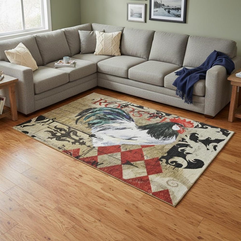 HomeRoots 8' X 10' Washable Midnight Red & Beige Animal Print Area Rug – Durable, Stylish & UV Protected! 645485