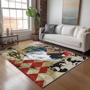 HomeRoots 8' X 10' Washable Midnight Red & Beige Animal Print Area Rug – Durable, Stylish & UV Protected! 645485