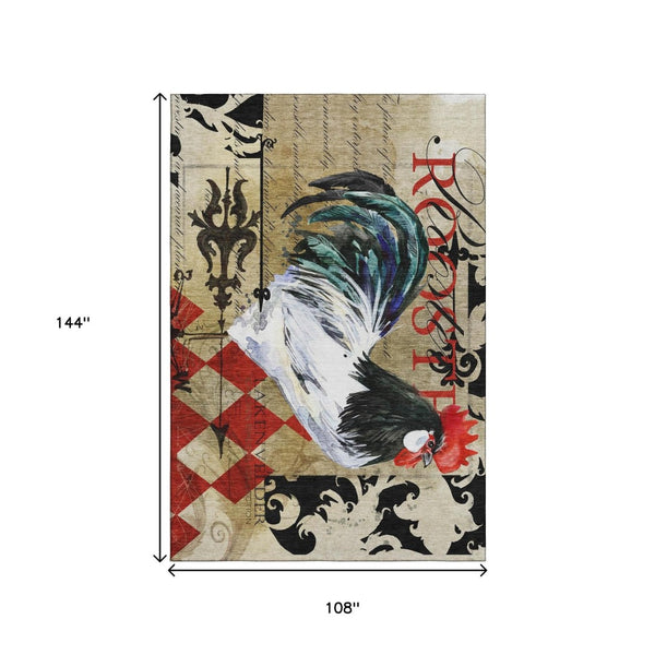HomeRoots 9' X 12' Midnight Red & Beige Washable Animal Print Rug - Durable, UV-Protected & Stylish Home Accent 645486