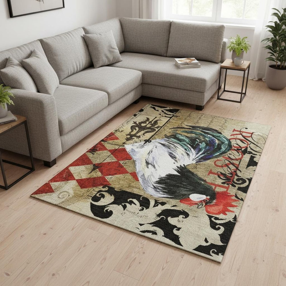 HomeRoots 9' X 12' Midnight Red & Beige Washable Animal Print Rug - Durable, UV-Protected & Stylish Home Accent 645486