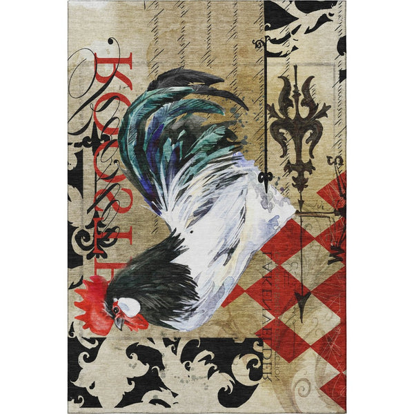 HomeRoots 9' X 12' Midnight Red & Beige Washable Animal Print Rug - Durable, UV-Protected & Stylish Home Accent 645486