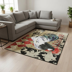 HomeRoots 10' X 14' Midnight Red & Beige Animal Print Rug - Washable, UV Protected & Ideal for Cozy Spaces 645487