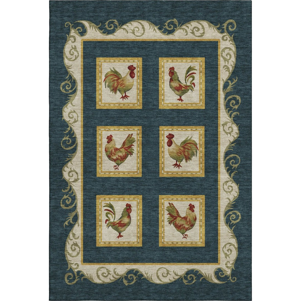 HomeRoots 5' X 8' Washable Midnight Gold & Red Animal Print Area Rug with UV Protection for Homes & Kids 645489
