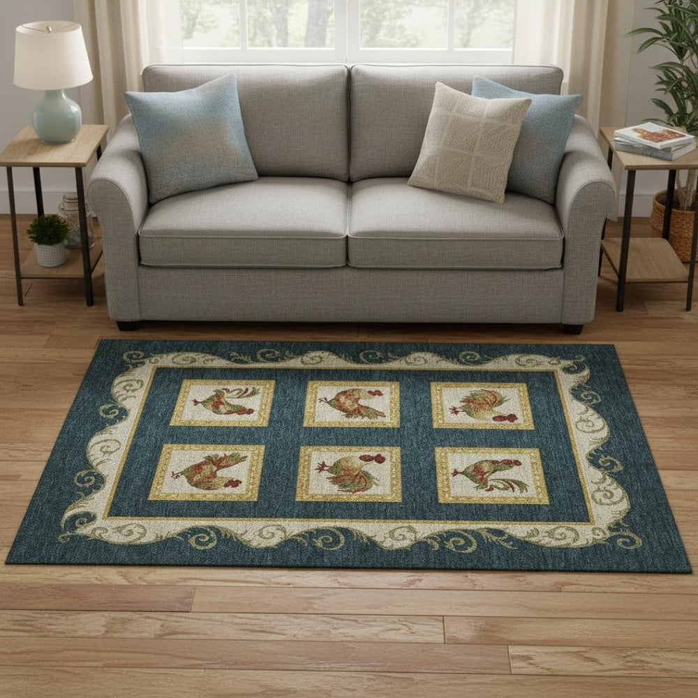 HomeRoots 5' X 8' Washable Midnight Gold & Red Animal Print Area Rug with UV Protection for Homes & Kids 645489