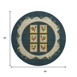 HomeRoots 8' Midnight Gold & Red Animal Print Round Rug - Washable, UV Protected, Stain Resistant for Homes 645490