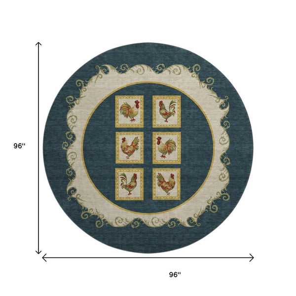 HomeRoots 8' Midnight Gold & Red Animal Print Round Rug - Washable, UV Protected, Stain Resistant for Homes 645490
