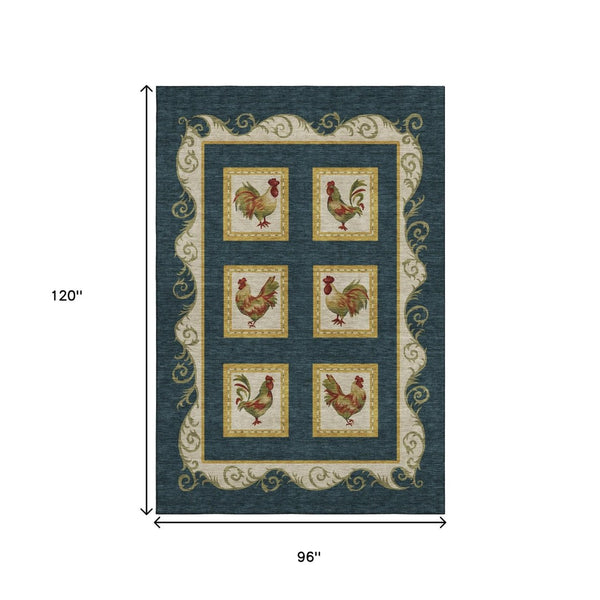 HomeRoots 8' X 10' Washable Area Rug in Midnight Gold & Red - Stylish Animal Print with UV Protection & Durability 645491