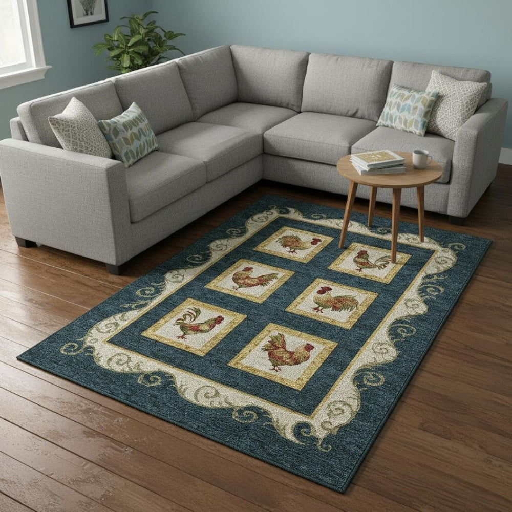 HomeRoots 8' X 10' Washable Area Rug in Midnight Gold & Red - Stylish Animal Print with UV Protection & Durability 645491
