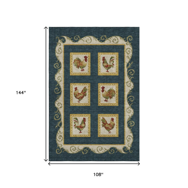 HomeRoots 9' X 12' Stunning Midnight Gold & Red Animal Print Area Rug - Washable, UV Protected & Stain Resistant! 645492