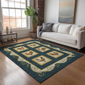 HomeRoots 9' X 12' Stunning Midnight Gold & Red Animal Print Area Rug - Washable, UV Protected & Stain Resistant! 645492